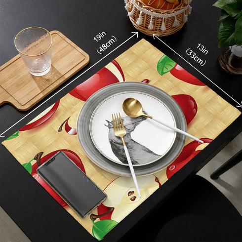 Greeeen Placemats Set of 6 Red Apples Place Mat for Dining Table Washable Cotton Linen Table Mats...