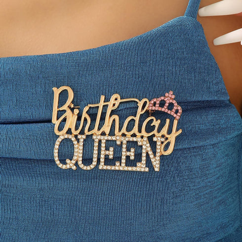 Birthday Brooch Pin for Women Metal Pin Rhinestone Queen Crown Brooch Pins for Women Girls Round Buckle Brooch for Wedding Party Birthday...