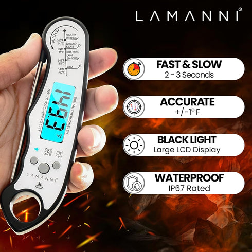 Instant Read Meat Thermometer for Cooking, Fast & Precise Digital Food Thermometer with Backlight, Magnet, Calibration, Foldable Probe, Waterproof...