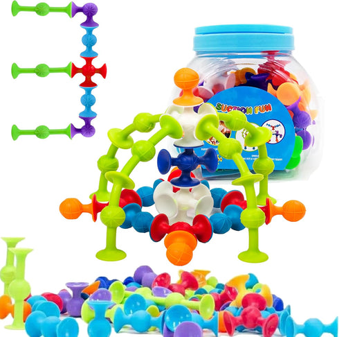 48 Piece Suction Cup Toys Construction Set - Silicone Building Blocks DIY Fun Bath Toys for Kids Ages 1-3, Toddler Travel Toys, Darts Sucker Toys ...