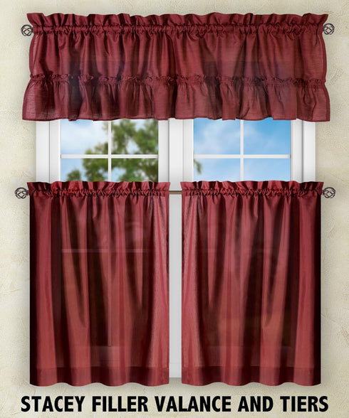 Ellis Curtain Stacey Sheer 56-by-30 Inch Tailored Tier Pair Curtains, Merlot, 56x30...