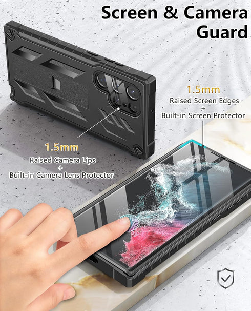 FNTCASE for Samsung Galaxy S22 Ultra Case: Built-in Screen Protector & Kickstand Full-Body Dual Layer Rugged Military Grade Shockproof Protection ...