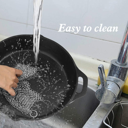 Cast Iron Cleaner 8’’x6’’ 316L Stainless Steel Chain Scrubber for Cast Iron Pan Pot Dutch Ovens Skillet Grill Cleaning...