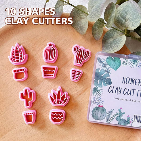 KEOKER Clay Cutters for Polymer Clay Jewelry, Cactus Polymer Clay Cutters for Earrings jewelry Making, 10 Shapes Potted Plant Clay Earrings Cutter...