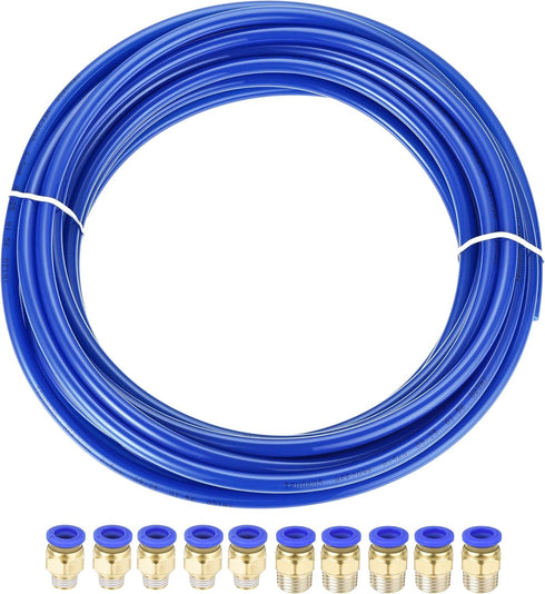 uxcell Pneumatic 8mm OD Polyurethane PU Air Hose Tubing Kit 10 Meters Blue with 10 Pcs Push to Connect Fittings...