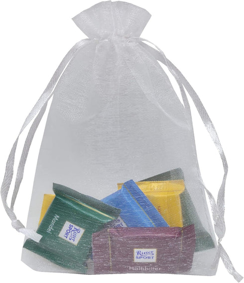 Ankirol 100pcs Sheer Organza Favor Bags 5x7'' For Wedding Gift Bags Samples Display Drawstring Pouches (white)...