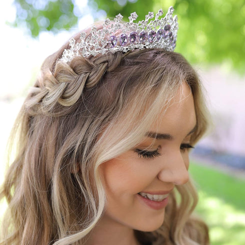 AW BRIDAL Tiaras and Crowns for Women Purple Crystal Princess Tiara - Queen Crown Headband for Halloween Costume Party Prom Wedding Christmas Hair...