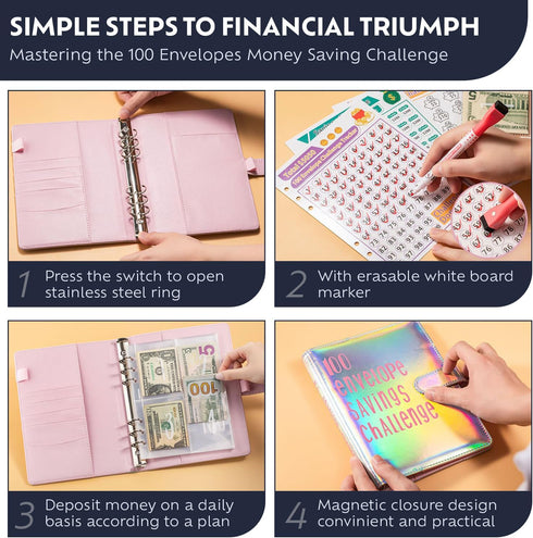 100 Envelopes Money Saving Challenge - $5050 Saving Challenge Kit, 100 Day Envelope Savings Challenge Book with Envelopes, Money Saving Book (Blac...