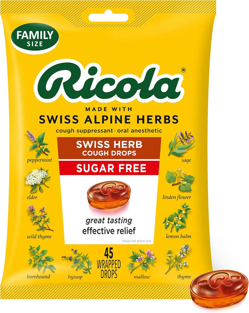 Ricola Sugar Free Original Herb Cough Drops, 45 Count, Cough Suppressant & Throat Relieving Drops with Naturally Sourced Menthol, Pleasing Taste f...