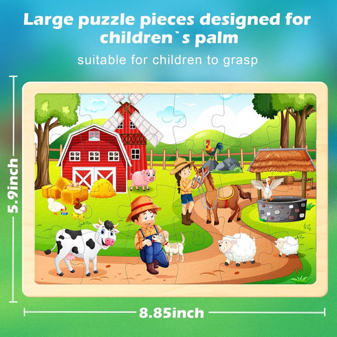 Wooden Puzzles Toys for Kids Ages 4-6 3-5, Set of 4 Packs with 24-Piece, Farm, Zoo, Insects, Sea Animals Wood Jigsaw Puzzles, Preschool Educationa...