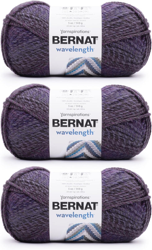Bernat Wavelength Tanzanite Yarn - 3 Pack of 5oz/140g - Acrylic - #5 Bulky - 223 Yards - Knitting & Crochet......