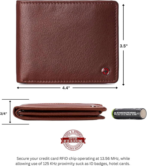 Alpine Swiss Mens Wallet for Men | RFID Protected Leather Mens Wallet | Spencer Bifold with Divided Bill Section | Gift Box | 2 ID Windows | 14 Ca...