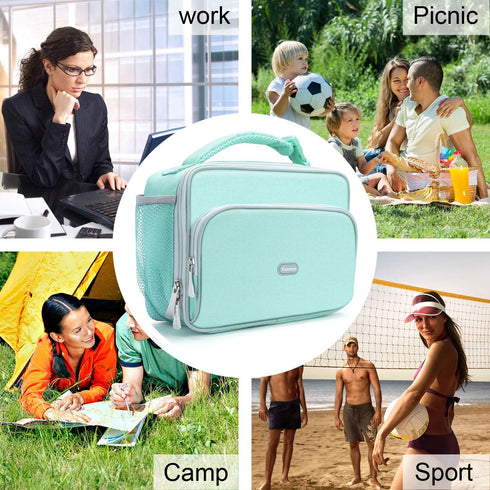 Amersun Lunch Box for Women, Light Blue, Water-Resistant, Oxford Fabric, Padded Liner, 2 Pockets, 6.58L Capacity, Stylish, School, Work, Picnic, T...