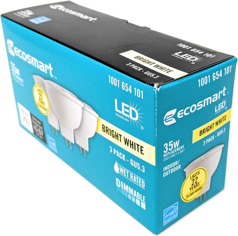 Ecosmart 35W Equivalent Bright White MR16 GU5.3 Dimmable LED Light Bulb (3-Pack)...