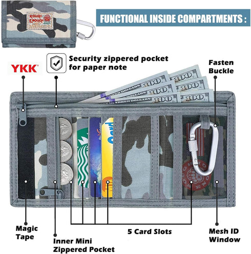 Rough Enough Kids Wallet for Boys Teen with Neck Lanyard Keychain Blue Camo Canvas...