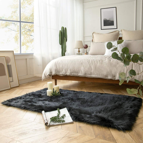 Ashler faux fur rug, Fluffy Shaggy Area Rug Ultra Soft 3 x 5 Feet Rectangle Fur Rug Black Fuzzy Rug Machine Washable Shag Rug, Nursery Decor Throw...