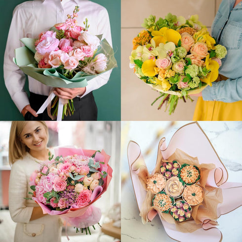 PATIKIL 22.8"x22.8" Flower Wrapping Paper, 20 Sheets Non-Woven Waterproof Florist Floral Bouquet Wrap Paper Korean Style with 1 Roll Ribbon for DI...