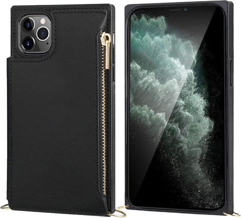 Bocasal Crossbody Wallet Case for iPhone 11 Pro Max with Card Holder,Zipper Card Slot Protector Shockproof Purse Cover with Removable Cross Body S...