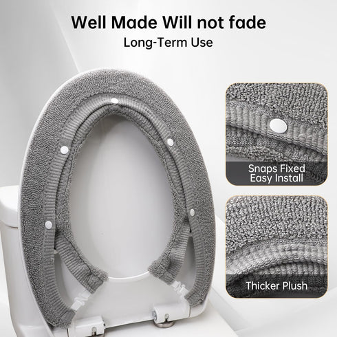 Toilet Seat Cover,Bathroom Soft Thicker Warmer with Snaps Fixed Stretchable Washable Fiber Cloth Toilet Seat Covers Pads Easy Installation& Cleani...