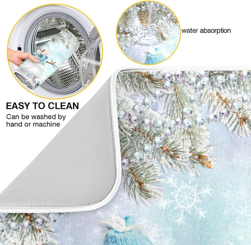 Kcldeci Merry Christmas Dish Drying Mat 18x24 inch Dish Mat Snowman Winter Xmas Dsih Drying Pad Dish Drainer Mat Protector for Kitchen Countertops...