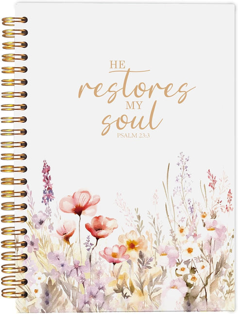 Christian Notebook for Women, Christian Art Gifts Journal, Prayer Journal for Women, Bible Journaling Notebook, PSALM 23:3 He Restores My Soul Flo...