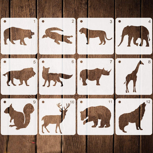 12 Pieces Animal Stencils Plastic Drawing Stencil Reusable Animal Template for DIY Crafts Painting Drawing...