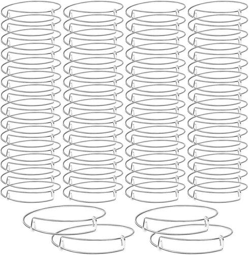 UPINS 60Pcs Expandable Blank Bangle Bracelets Adjustable Wire Bracelets for DIY Jewelry Making, Silver...