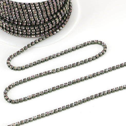 10 Yards 2 MM Rhinestone Chain Trim Crystal Rhinestone Close Chain Trim Shiny Rhinestone Chain for Sewing Crafts, DIY Decoration, Jewelry, Clothin...