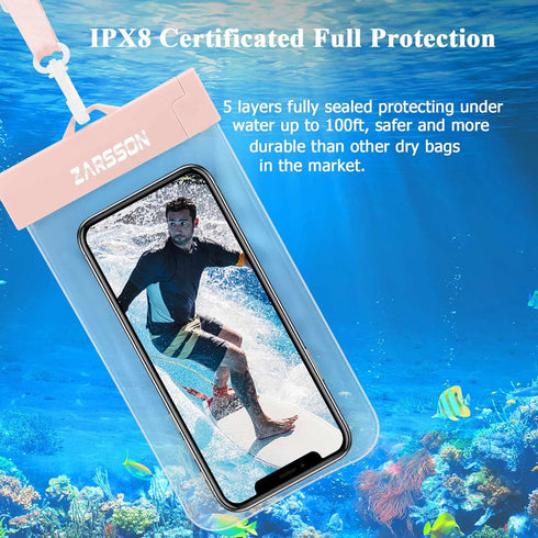 IPX8 Waterproof Phone Pouch/Case, 2 Pack Universal TPU Cell Phone Dry Bag Underwater Protector with Detachable Lanyard for iPhone 14 13 12 Pro Max...