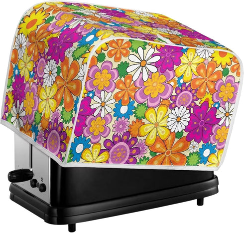 Daisy Print Food Toaster Cover Multicolor, Floral 2 Slice Wide Slot Toaster Cover Fingerprint Protector, Foldable Small Appliance Cover Anti-dust ...