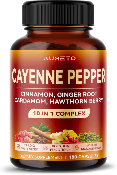 Cayenne Pepper Capsules - Ultra complex with Cinnamon, Ginger, Cardamom, Hawthorn Berry - Support Digestion, Circulation & Overall Wellness (180 c...