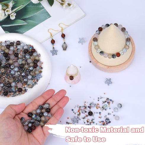 700pcs Glass Beads Jewelry Making Kit Assorted Crystal Round DIY Beads with Ocean Beads and Seed Beads for Bracelets Necklaces Earrings Making (Gr...