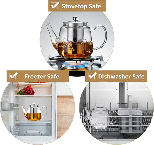 Glass Tea Pot with Infuser, Heat Resistance Borosilicate Glass Tea Kettle for Stovetop Safe, 30 FL OZ...
