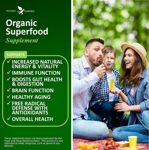 Organic Superfood Greens, Fruit and Veggies Supplement Rich in Vitamins & Antioxidants with Alfalfa, Beet Root & Tart Cherry to Boost Energy, Immu...