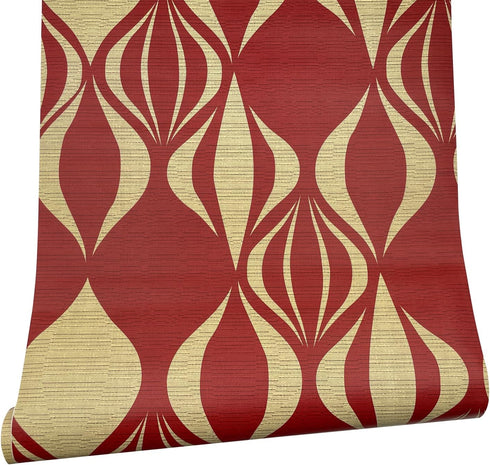 Yifely Red Geometric Design Furniture Paper Self-Adhesive Shelf Liner Dresser Drawer Sticker 17.7 Inch by 9.8 Feet...