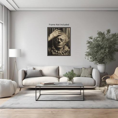 Posterizer 1 pcs-black and white photo of a sad clown getting ready 1-Retro Art-Photography Art-Living Room Bedroom Decor- unframed wall art...