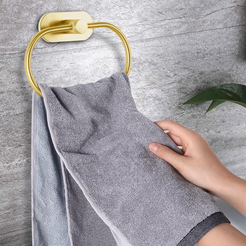 Towel Bar/Bath Towel Ring, Self Adhesive Hand Towel Ring for Bathroom, Stainless Steel Sticky Hand Towel Holder, No Drilling Modern Round Towel Ha...