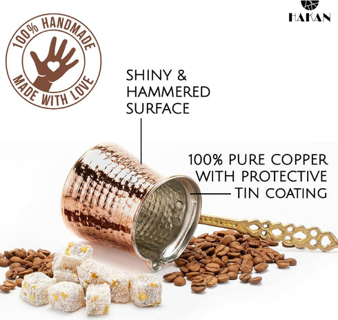 Hakan Turkish Coffee Pot | Stove Top Water Boiler, Coffee Maker, Butter, Chocolate & Milk Warmer | Even and Quick Heat with Handcrafted Copper Mat...