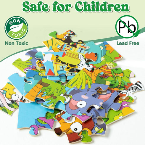 Wooden Puzzles for Toddlers Kids - 4 Packs 24PCS Animal Themed Wood Puzzle, Ocean Under The Sea Treasure Zoo Farm Preschool Educational Learning T...