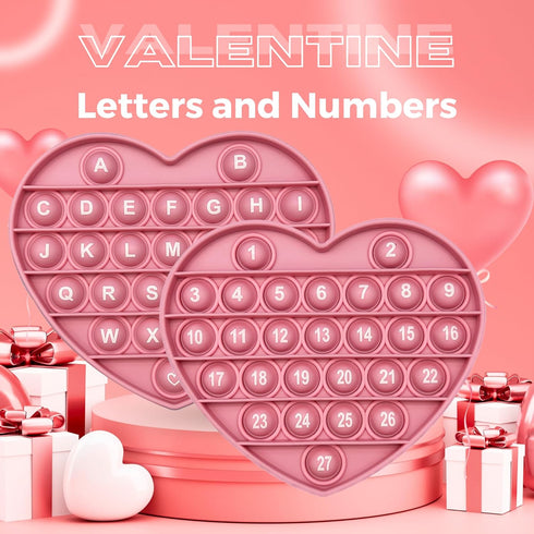 Pink Heart Shaped Pop Bubble Valentines Fidget Toy with Letters and Numbers, Xmas Gift Sensory Toy with Alphabets Kids Birthday Party Classroom Pr...