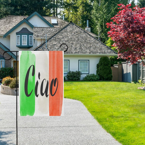 Word Ciao and Flag Of Italy Garden Flag 12 x 18 inch Vertical Double-Sided Printed Outdoor Yard Decor Banner...