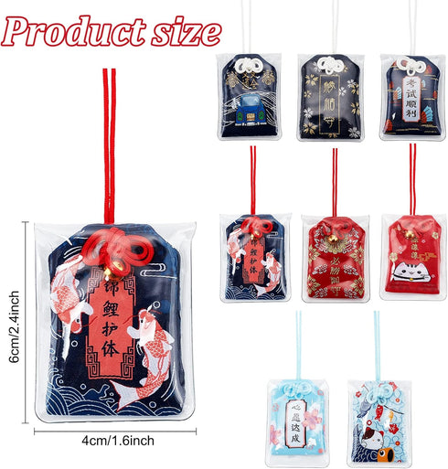 8 Pieces Japanese Omamori Amulet Good Luck Hanging Sachet Lucky Amulet Charms Blessing Bag Pendant for Career/Education/Love/Success/Traffic Safet...
