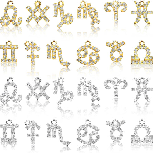 Hicarer 24 Pieces Alloy Zodiac Nail Charms Rhinestone Jewelry Zodiac Signs Nail Studs Charms Twelve Astrology Pendant Decor for Women Girl Making ...