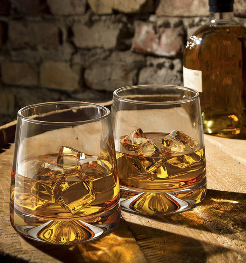 Mofado. Crystal Whiskey Glasses - Modern - 11oz (Set of 2) - Perfect Weight and Sturdy/Barware for Scotch, Bourbon, Manhattans, Old Fashioned Cock...