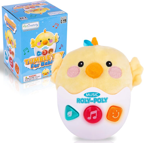 ArtCreativity Light Up Tummy Time Wobble Toy - Cute Baby Wobble Toy with Lights, Sounds, Music, Nursery Rhymes, and Wobbling Motion - Roly Poly Mu...
