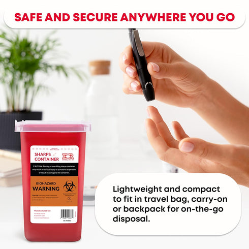 Ever Ready First Aid Sharps Container with Split Lid Design and Locking Mechanism for Sharp Waste Disposal, 1 Quart...