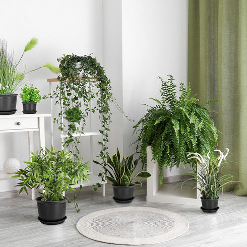 Plant Pots, Indoor Outdoor Plastic Plant Flower Pots with Multiple Drainage Holes and Tray for Garden Plant, 7 inch Planter Pots Suitable for All ...