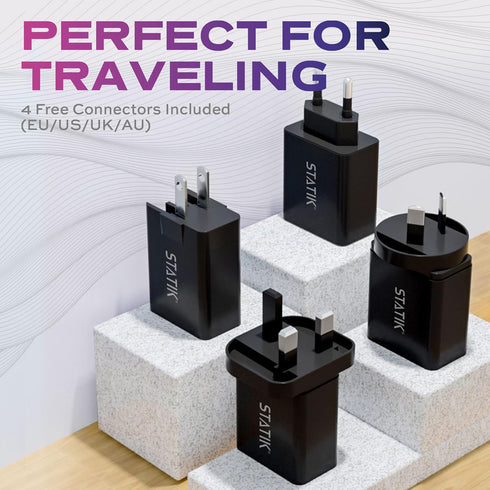 STATIK Fast-Charging GaN Power Adapter - 45W Dual USB C & USB - International Plugs - Foldable Compact Travel Charger for iPhone, iPad, Samsung, P...