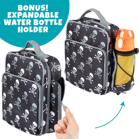 Kids Insulated Lunch Box w Snack Pocket & Water Bottle Holder (Pirate) -Boys or Girls Back to School Lunchbox Tote Keeps Food Hotter or Colder Lon...
