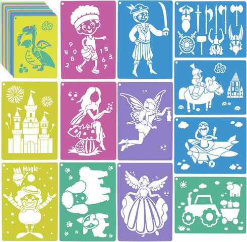 30 PCS Stencils for Kids, Sidewalk Chalk Stencils 7 x 9.85 Inch Colorful Large Stencils Washable Craft Fun Chalk Stencils, Reusable Drawing Stenci...